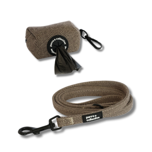 Brown Dog Leash & Poop Bag Holder Set - perro collective